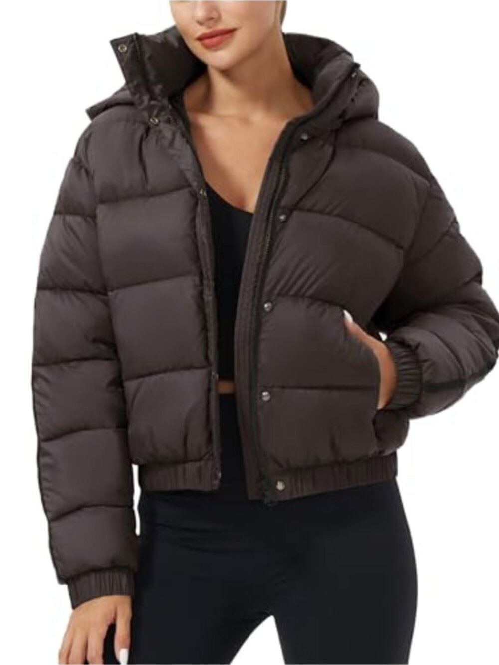 Womens Cropped Puffer Jacket Waterproof Hooded Quilted Winter Coat